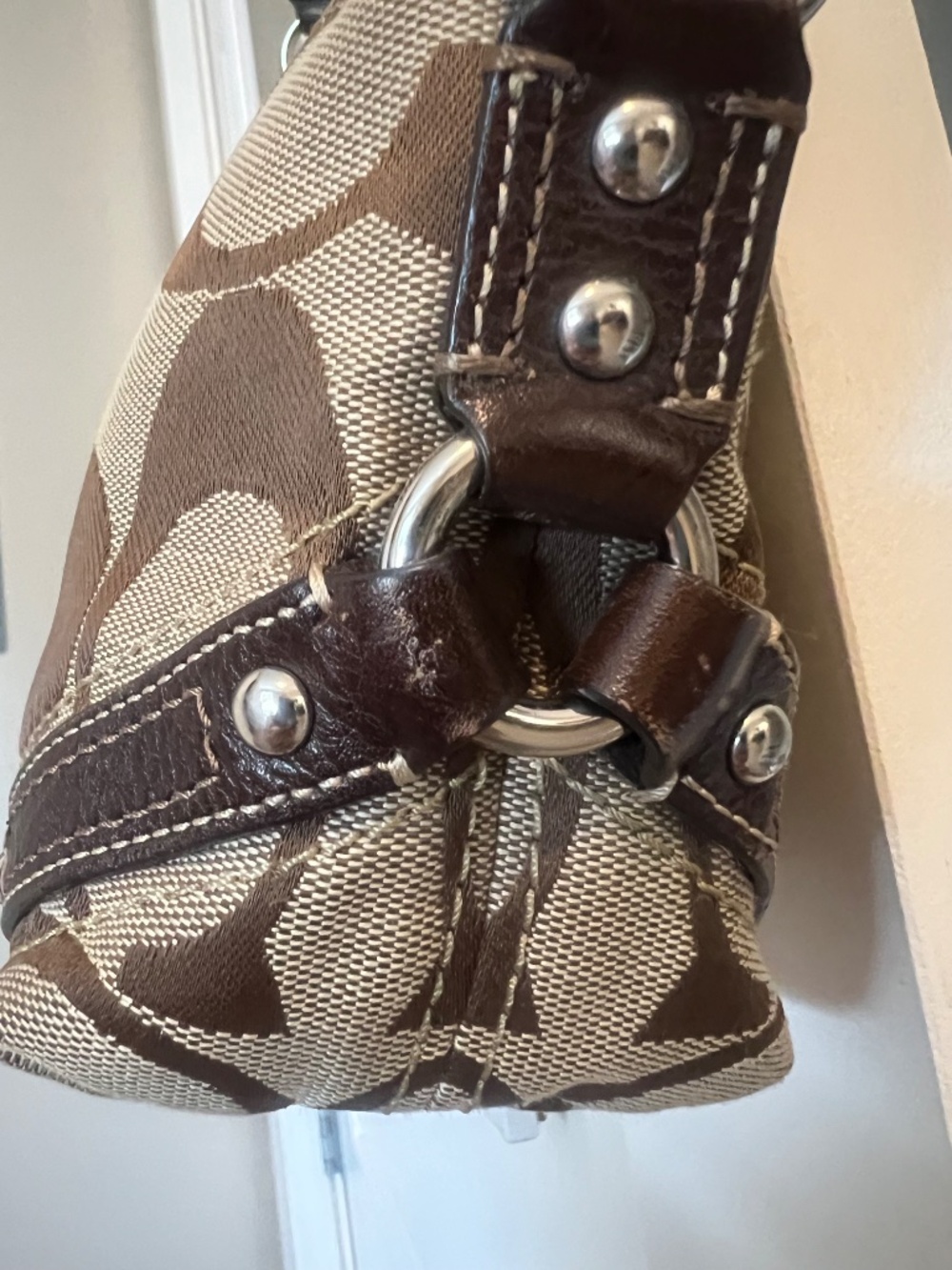 Coach Vintage Y2K Mini Carly Signature Jacquard Brown Leather Trim Shoulder Bag - Picture 8 of 10